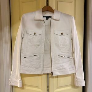 Lauren Jeans Co White jean jacket gold zips